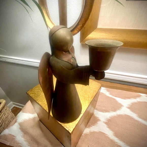Vintage MCM Brass and Copper Christmas Angel candle holder - Picture 2 of 7